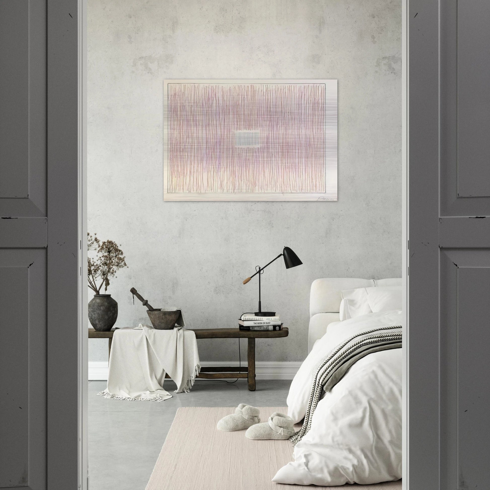 Untitled Pink Stripes-Gray Box - 1976 - Gene Davis Brushed Aluminum Print - 70x100 cm / 28x40 inches | Gene Davis Aluminum Print | Gene Davis Prints