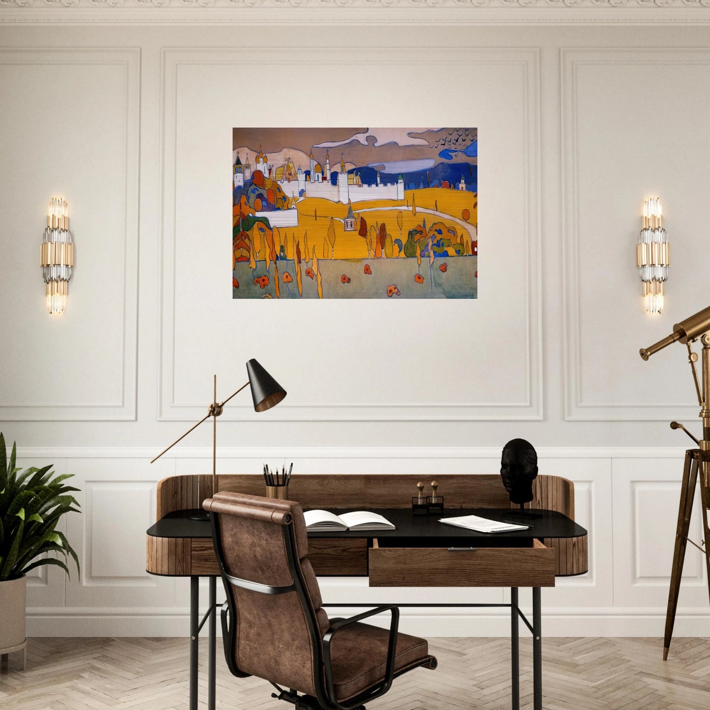 WALLED CITY IN AUTUMN LANDSCAPE 1902 - Wassily Kandinsky Brushed Aluminum Print - 70x100 cm / 28x40 inches | Wassily Kandinsky Aluminum Print | Wassily Kandinsky Prints