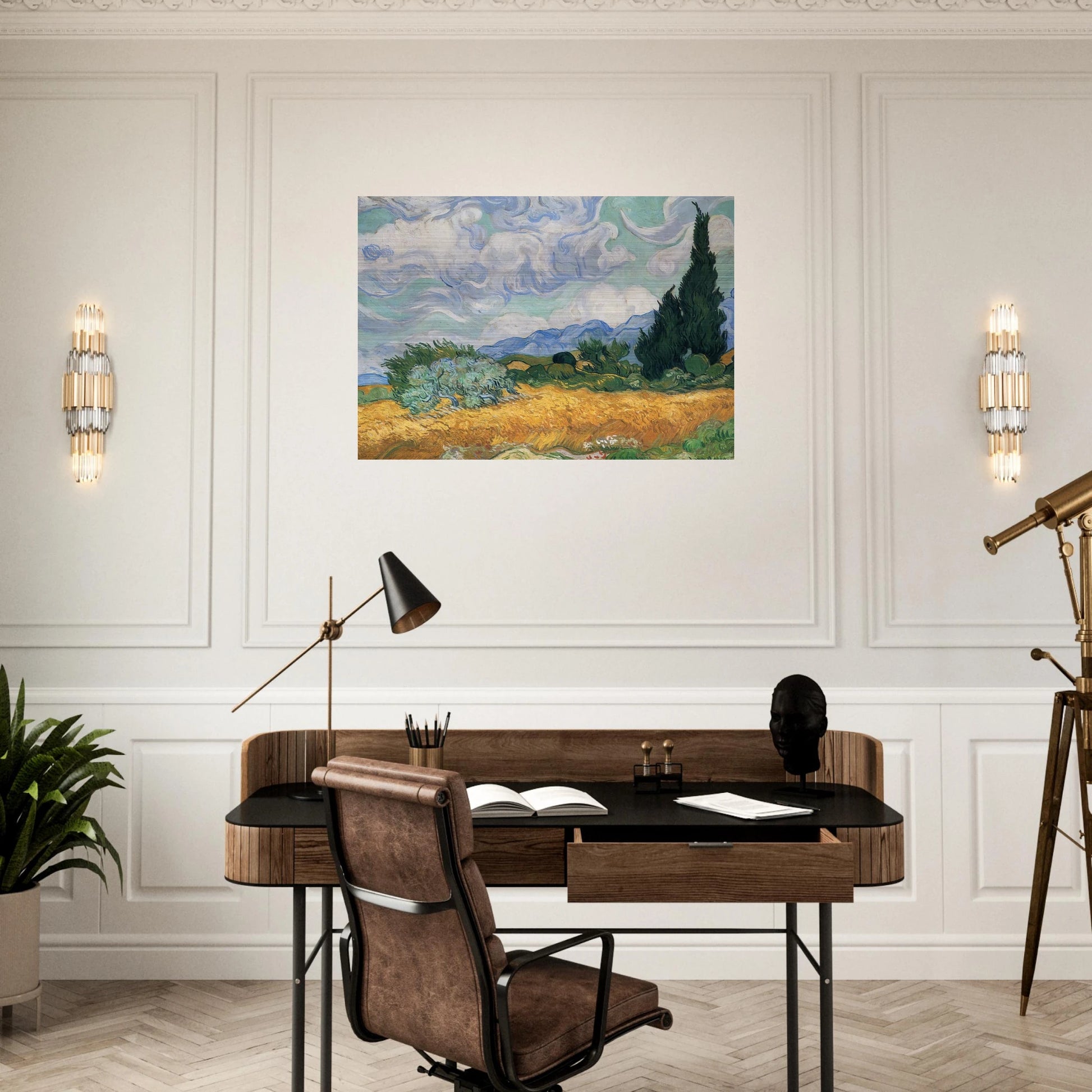 Wheatfield with cypress tree - Vincent van Gogh Brushed Aluminum Print - 70x100 cm / 28x40 inches | Vincent van Gogh Aluminum Print | Vincent van Gogh Prints