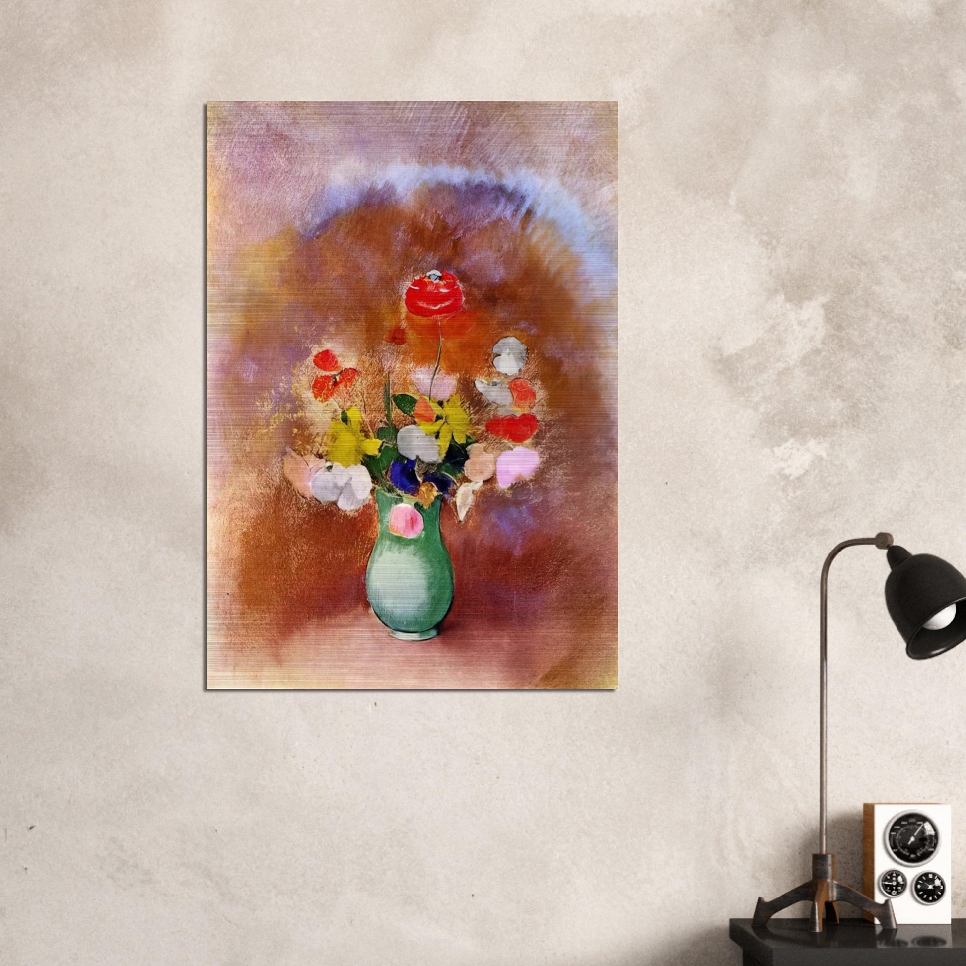 POPPIES IN A VASE - Odilon Redon Brushed Aluminum Print - 70x100 cm / 28x40 inches | Odilon Redon Aluminum Print | Odilon Redon Prints