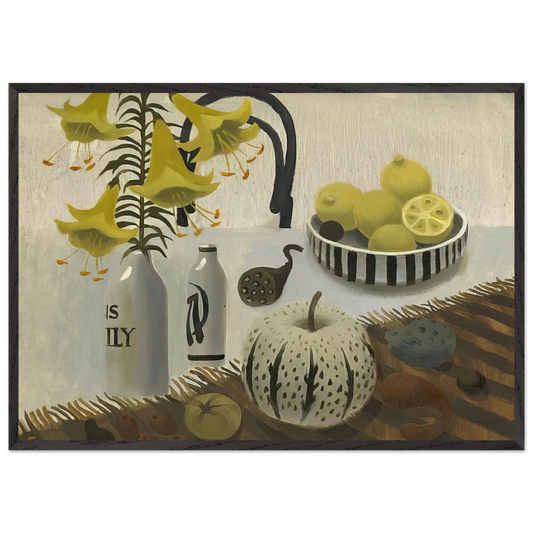 Lilies and Lemons - 2007 - Mary Fedden 70x100 cm / 28x40 inches Framed Art Print – Black Wooden Frame
