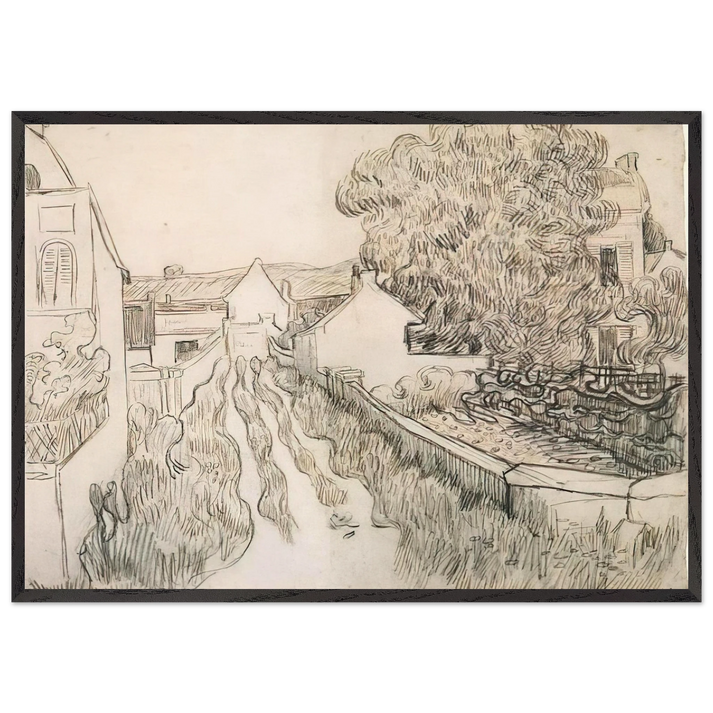 VILLAGE STREET N2 - Vincent van Gogh 70x100 cm / 28x40 inches Framed Art Print – Black Wooden Frame