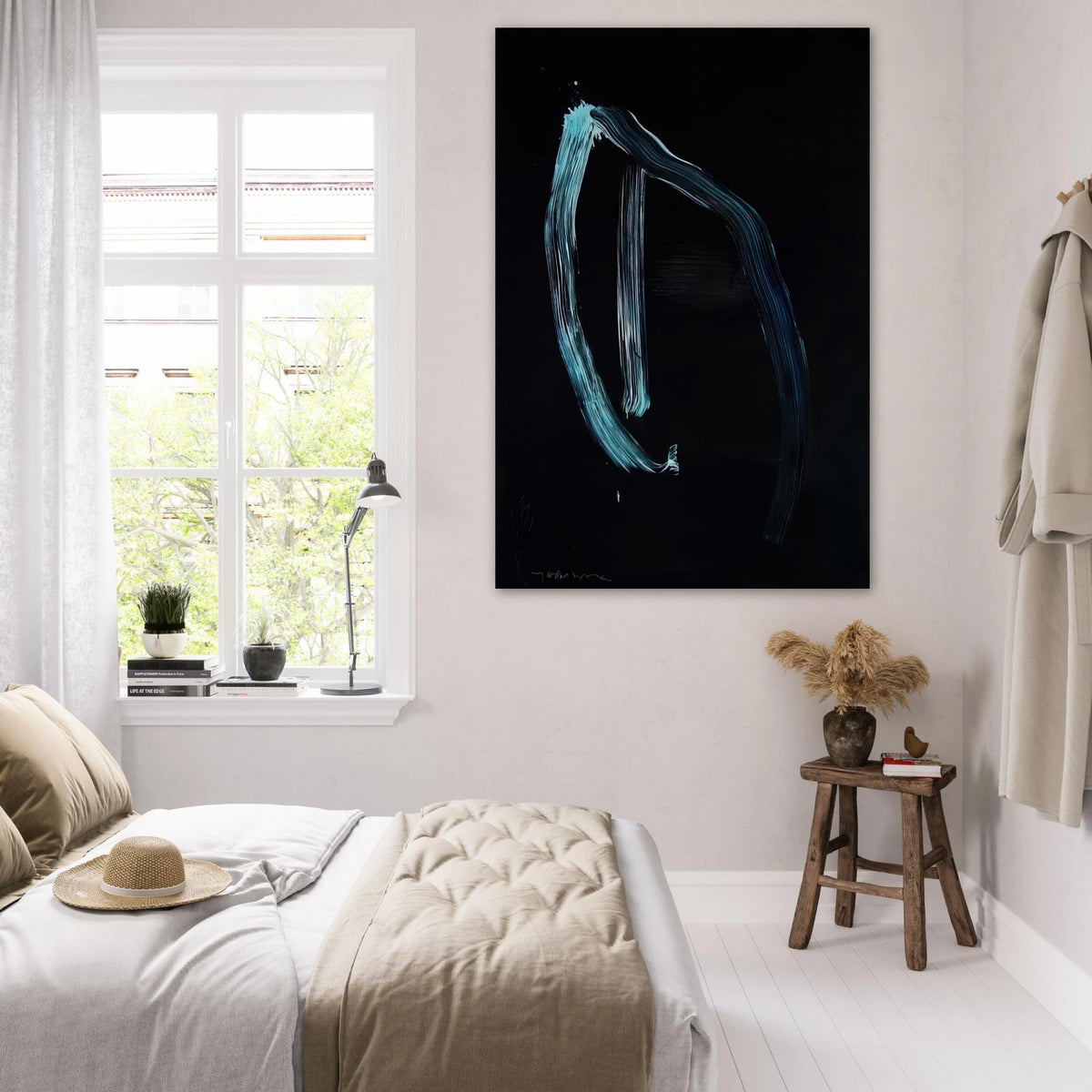 Blue Calligraphic Lines on Dark Blue - 1963 - Jiro Yoshihara Art Prints - 100x150 cm / 40x60″ inches | Jiro Yoshihara Poster | Jiro Yoshihara Prints