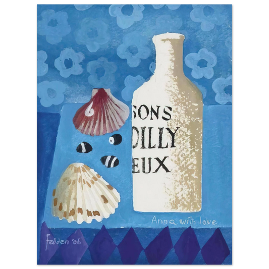Mary Fedden - Still life with bottle and shells - 2006  75x100 cm / 30x40inches Fine Art Poster