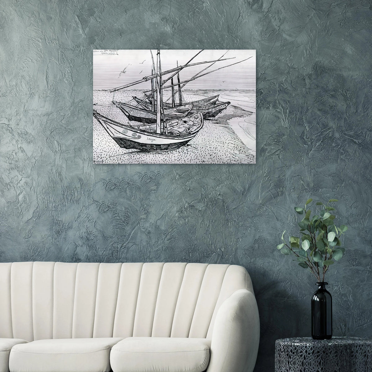 Fishing boats on the Beach at Les Saintes-Maries-de-la-Mer - Vincent van Gogh Brushed Aluminum Print - 70x100 cm / 28x40 inches | Vincent van Gogh Aluminum Print | Vincent van Gogh Prints