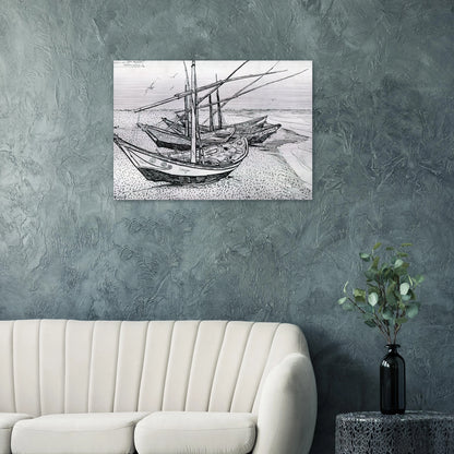 Fishing boats on the Beach at Les Saintes-Maries-de-la-Mer - Vincent van Gogh Brushed Aluminum Print - 70x100 cm / 28x40 inches | Vincent van Gogh Aluminum Print | Vincent van Gogh Prints