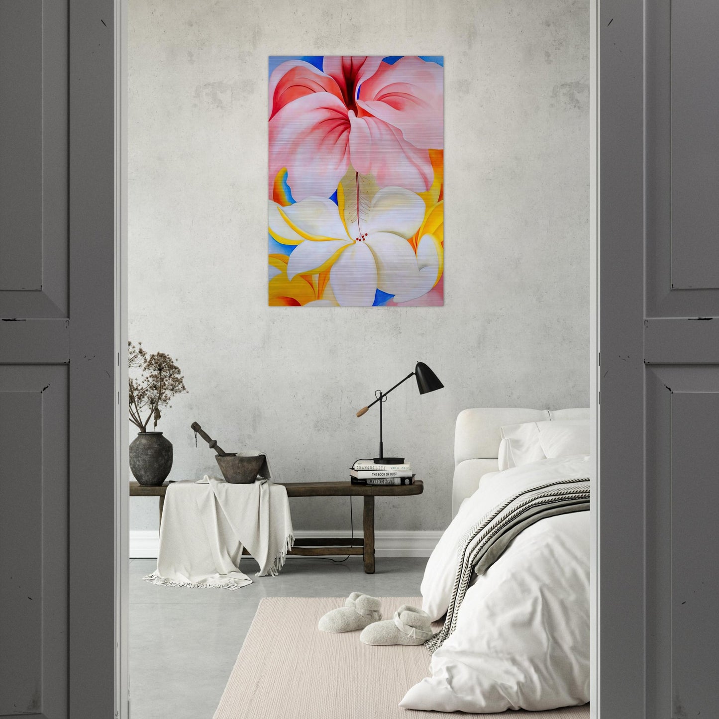 Hibiscus with Plumeria - Georgia O'Keeffe Brushed Aluminum Print - 70x100 cm / 28x40 inches | Georgia O'Keeffe Aluminum Print | Georgia O'Keeffe Prints