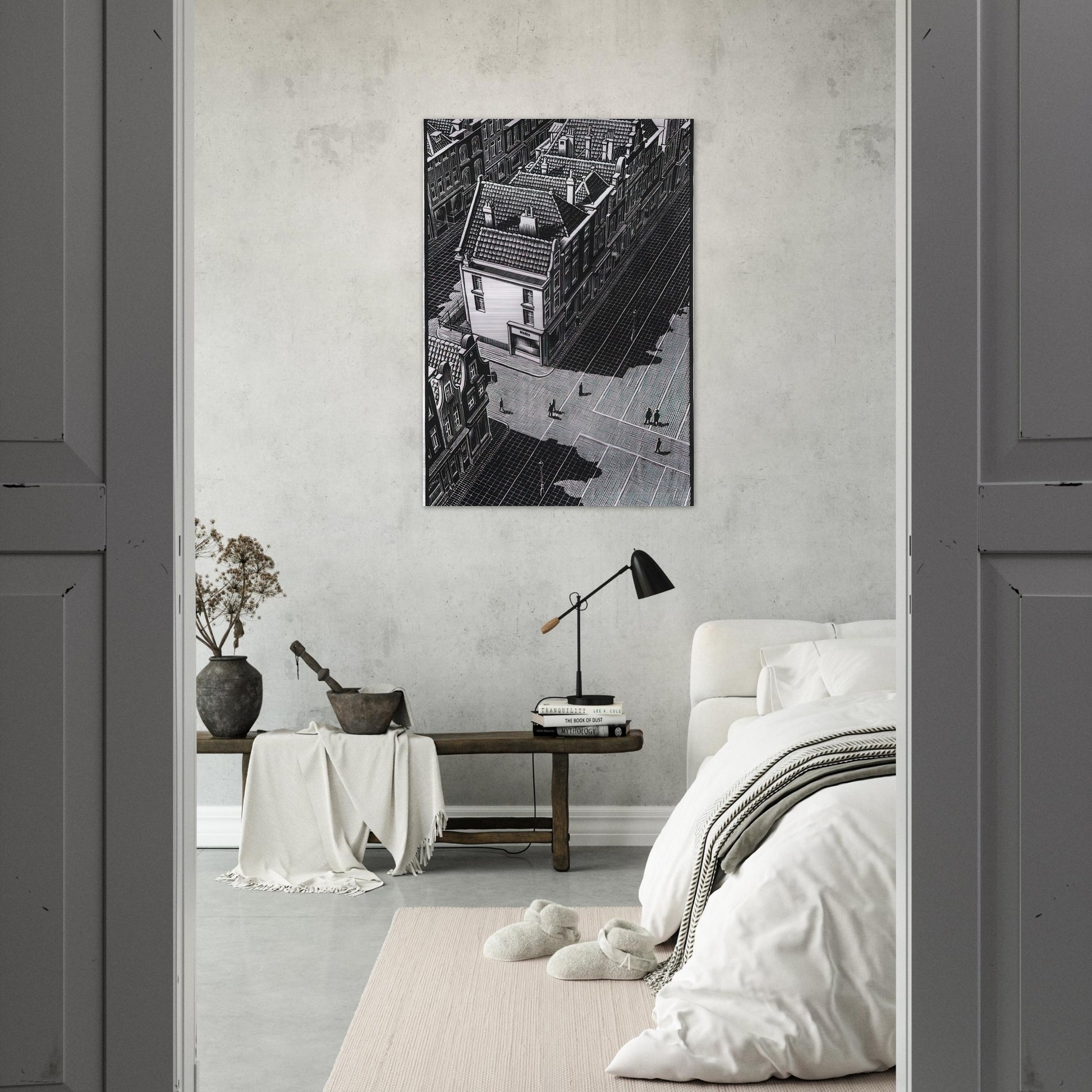DELFT - MC Escher Brushed Aluminum Print - 70x100 cm / 28x40 inches | MC Escher Aluminum Print | MC Escher Prints | Maurits Cornelis Escher Prints
