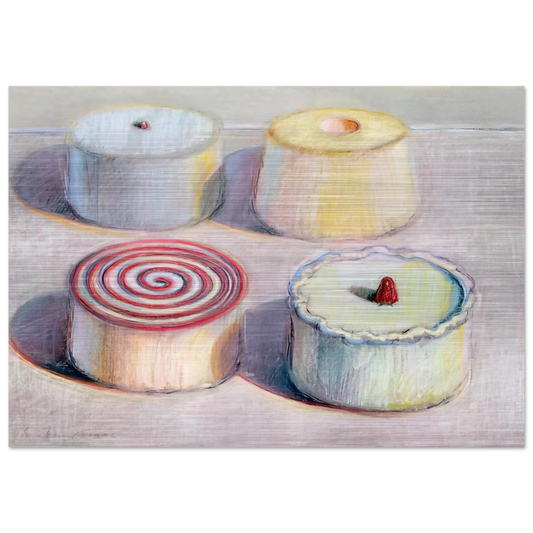 Four Cakes - 1996 - Wayne Thiebaud Brushed Aluminum Print - 70x100 cm / 28x40 inches | Wayne Thiebaud Aluminum Print | Wayne Thiebaud Prints