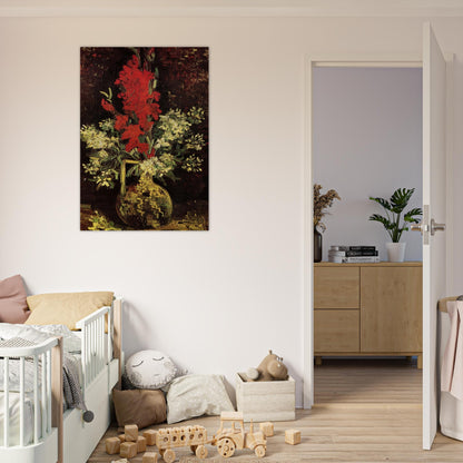 Vase with Gladioli and Carnations - Vincent van Gogh Brushed Aluminum Print - 70x100 cm / 28x40 inches | Vincent van Gogh Aluminum Print | Vincent van Gogh Prints