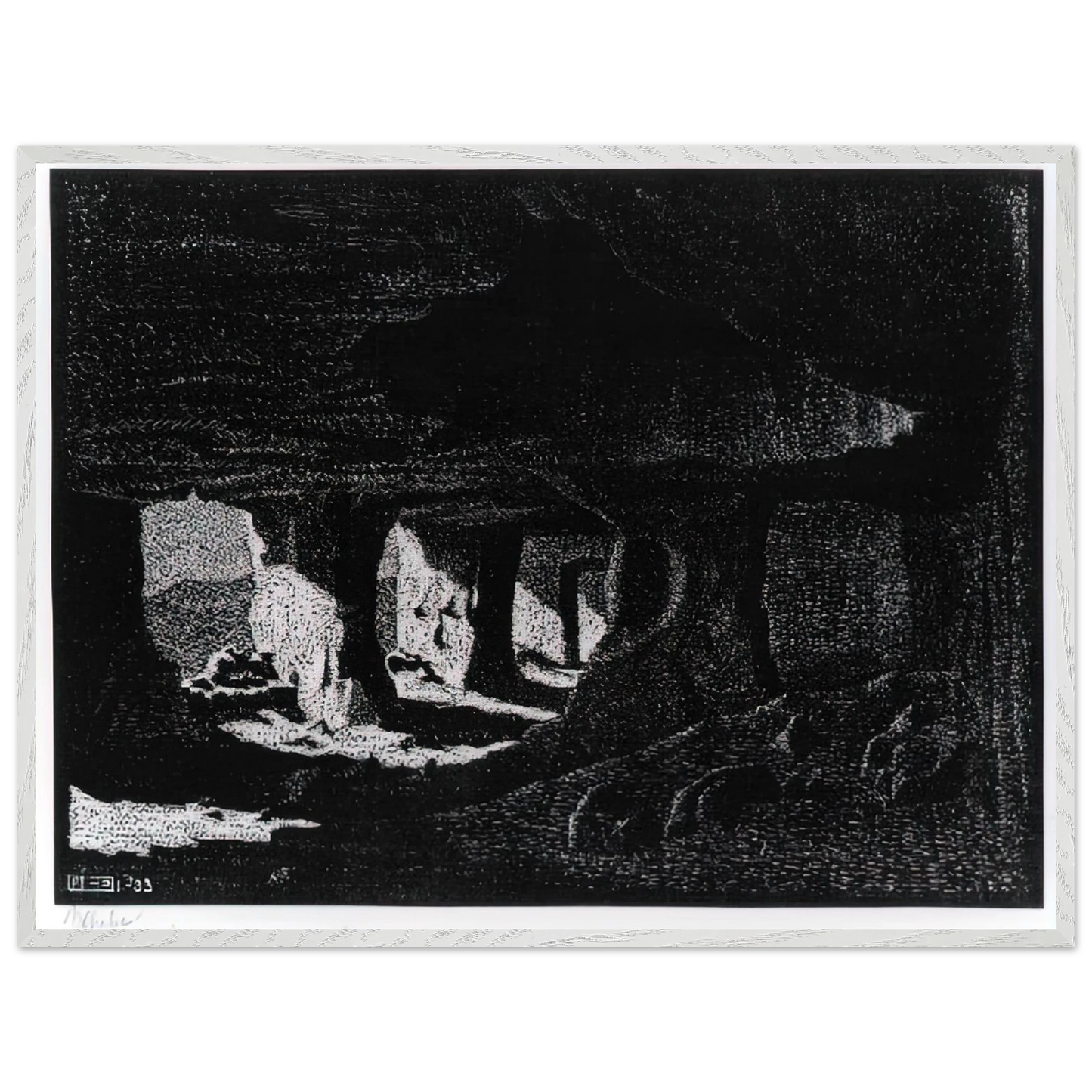 MC Escher - CAVE DWELLINGS NEAR SPERLINGA SICILY Wall Art - 21x29.7 cm / 8x12" - Premium Wooden Framed Poster With Fine Art Paper-canvas - Black frame