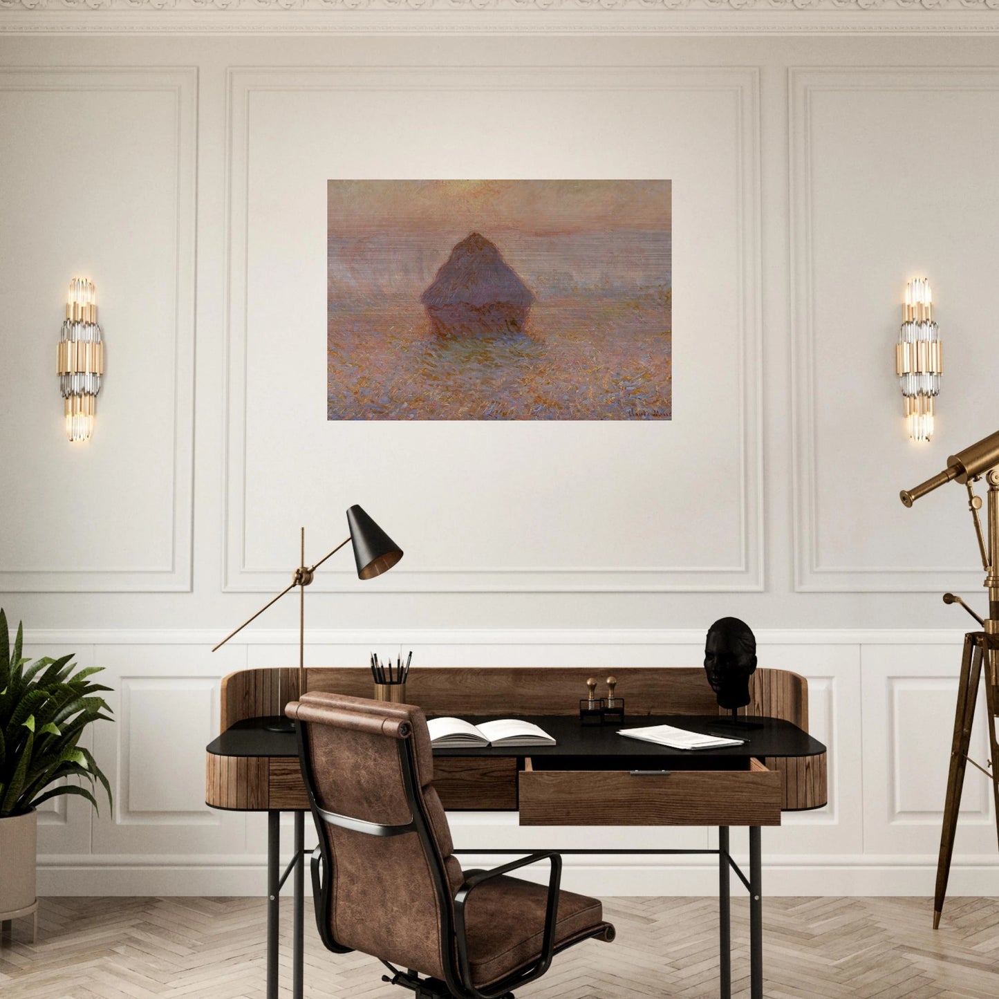 Grainstack, Sun in the Mist - claude monet Brushed Aluminum Print - 70x100 cm / 28x40 inches | claude monet Aluminum Print | claude monet Prints