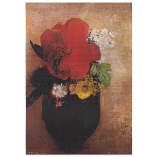 THE RED POPPY - Odilon Redon Brushed Aluminum Print - 70x100 cm / 28x40 inches | Odilon Redon Aluminum Print | Odilon Redon Prints