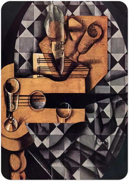 GUITAR BOTTLE AND GLASS 1914 By Juan Gris Pack of 10 Post Cards | Juan Gris Post Cards | A6 (10.5 x 14.8 cm) - 4.1 x 5.8 inches
