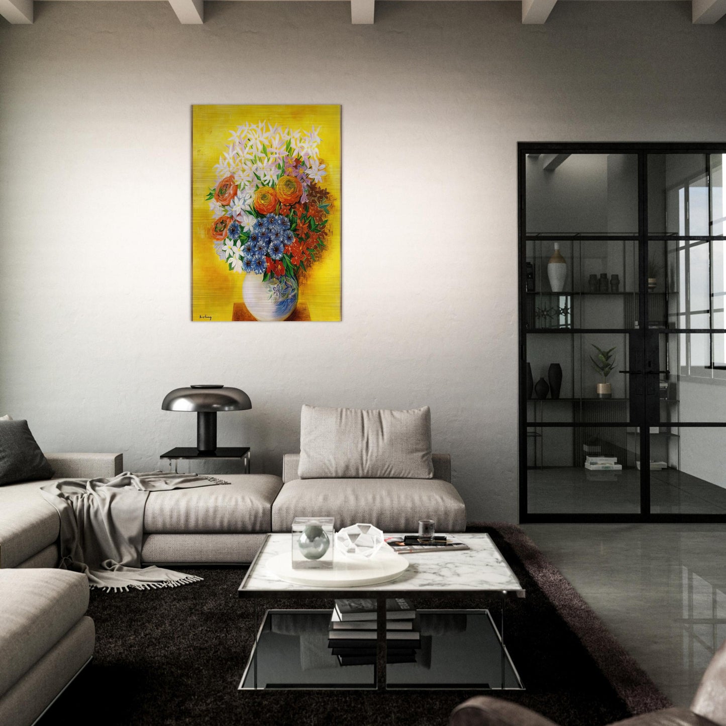 BOUQUET OF VARIOUS FLOWERS - Moise Kisling Brushed Aluminum Print - 70x100 cm / 28x40 inches | Moise Kisling Aluminum Print | Moise Kisling Prints