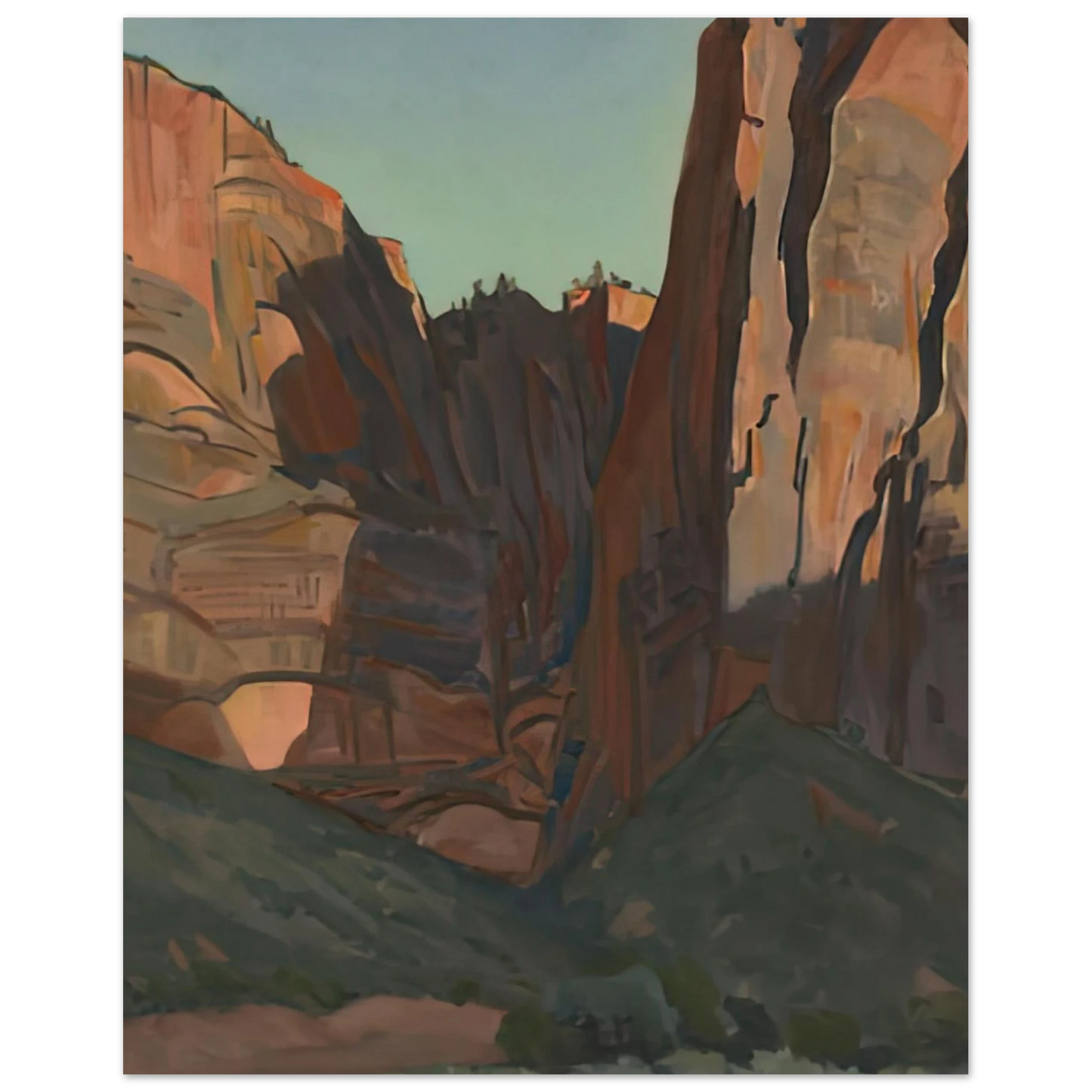 Maynard Dixon - NOTCH IN THE WALL ZION NATIONAL PARK AUGUST 1933 1933 Wall art - 40x50 cm / 16x20 inches - Premium Wooden Framed Poster With Fine Art Paper-canvas - Black frame