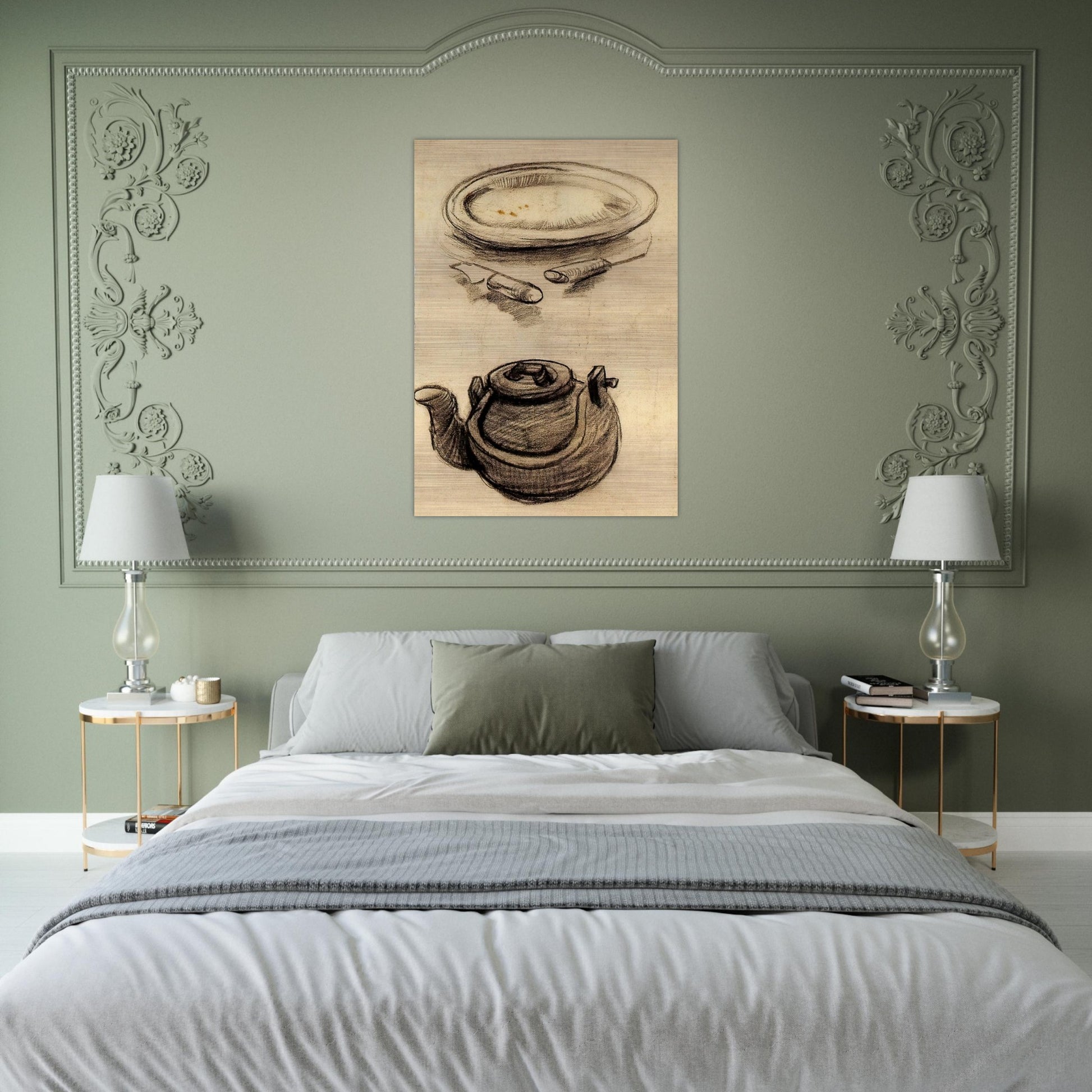 Plate with Cutlery and a Kettle - Vincent van Gogh Brushed Aluminum Print - 70x100 cm / 28x40 inches | Vincent van Gogh Aluminum Print | Vincent van Gogh Prints