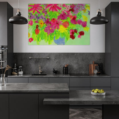 Blue Vase, Many Flowers - Naïve Art Primitivism, Pop Art - Walasse Ting Art Prints - 100x150 cm / 40x60″ inches | Walasse Ting Poster | Walasse Ting Prints