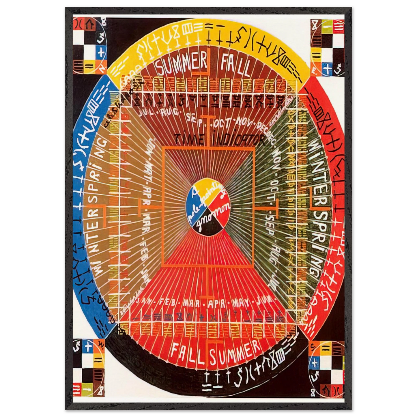 The Sun Rises Twice Per 3 Per 4 - 1973 - Alfred Jensen 70x100 cm / 28x40 inches Framed Art Print – Black Wooden Frame
