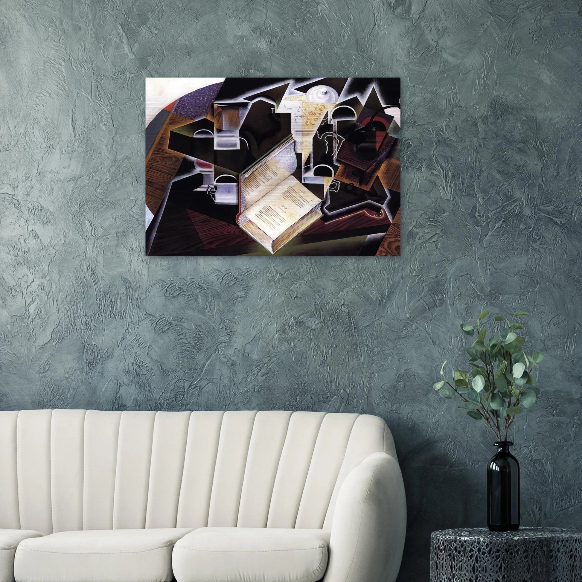 BOOK PIPE AND GLASSES - Juan Gris Brushed Aluminum Print - 70x100 cm / 28x40 inches | Juan Gris Aluminum Print | Juan Gris Prints