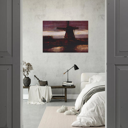 Stammer Mill with Streaked Sky - Piet Mondrian Brushed Aluminum Print - 70x100 cm / 28x40 inches | Piet Mondrian Aluminum Print | Piet Mondrian Prints