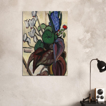 BLUMEN AUF WEI ZYKLAMEN UND HYAZINTHE 1934 - Gabriele Munter Brushed Aluminum Print - 70x100 cm / 28x40 inches | Gabriele Munter Aluminum Print | Gabriele Munter Prints