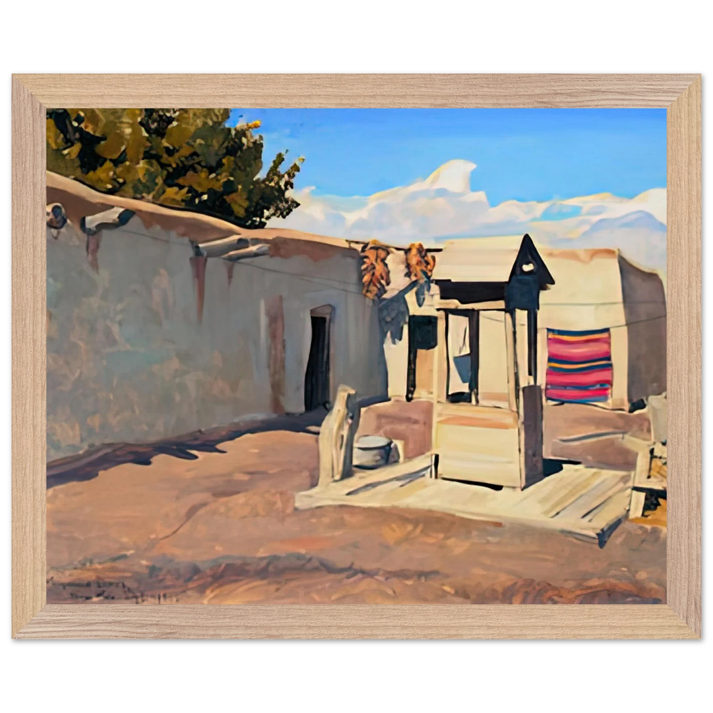 Maynard Dixon - OLD PATIO 1931 Wall art - 28x43  cm / XL (11x17 inches) - Premium Wooden Framed Poster With Fine Art Paper-canvas - White frame