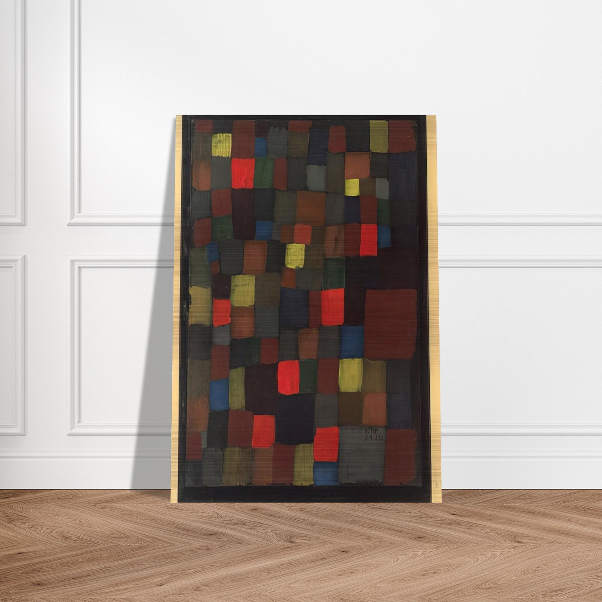 ABSTRACT COLOUR HARMONY IN SQUARES WITH VERMILLION ACCENTS 1924 - Paul Klee Brushed Aluminum Print - 70x100 cm / 28x40 inches | Paul Klee Aluminum Print | Paul Klee Prints