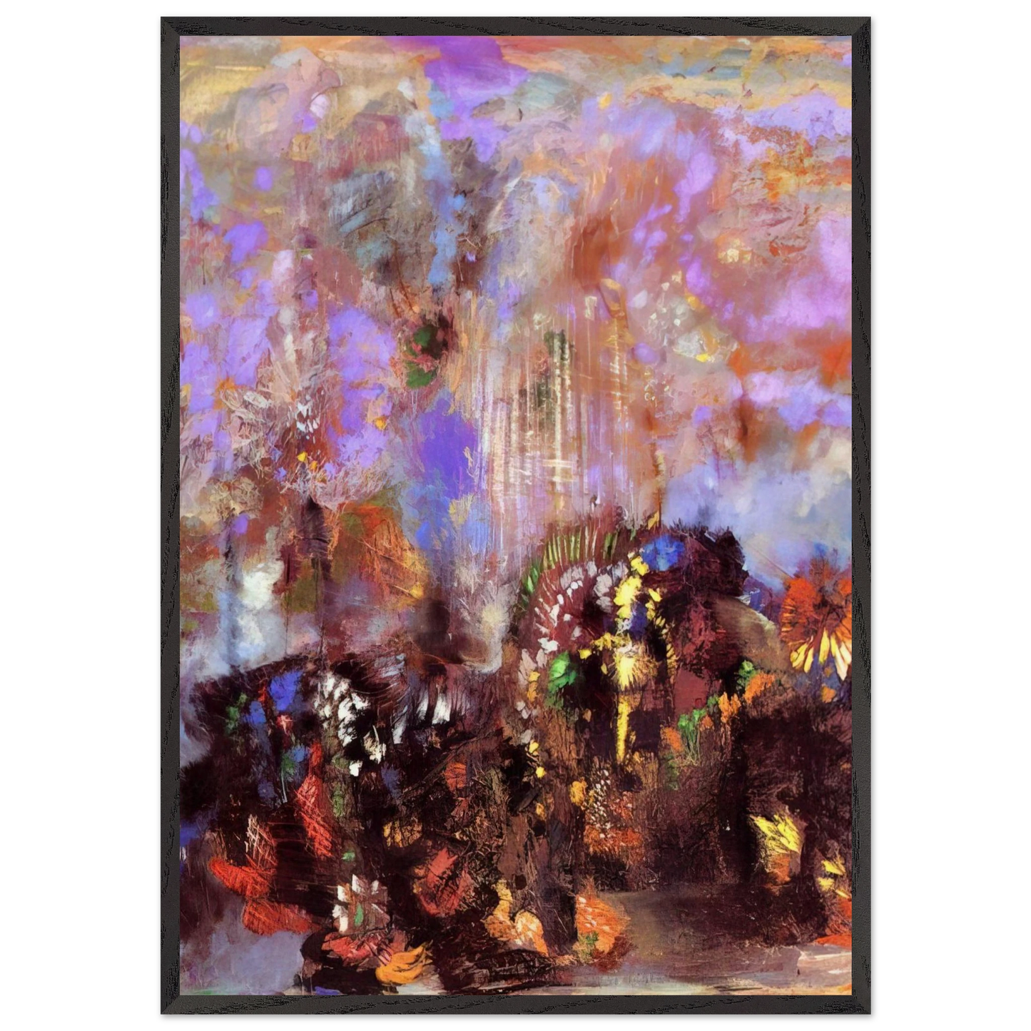 COMPOSITION WITH FLOWERS - Odilon Redon 70x100 cm / 28x40 inches Framed Art Print – Black Wooden Frame