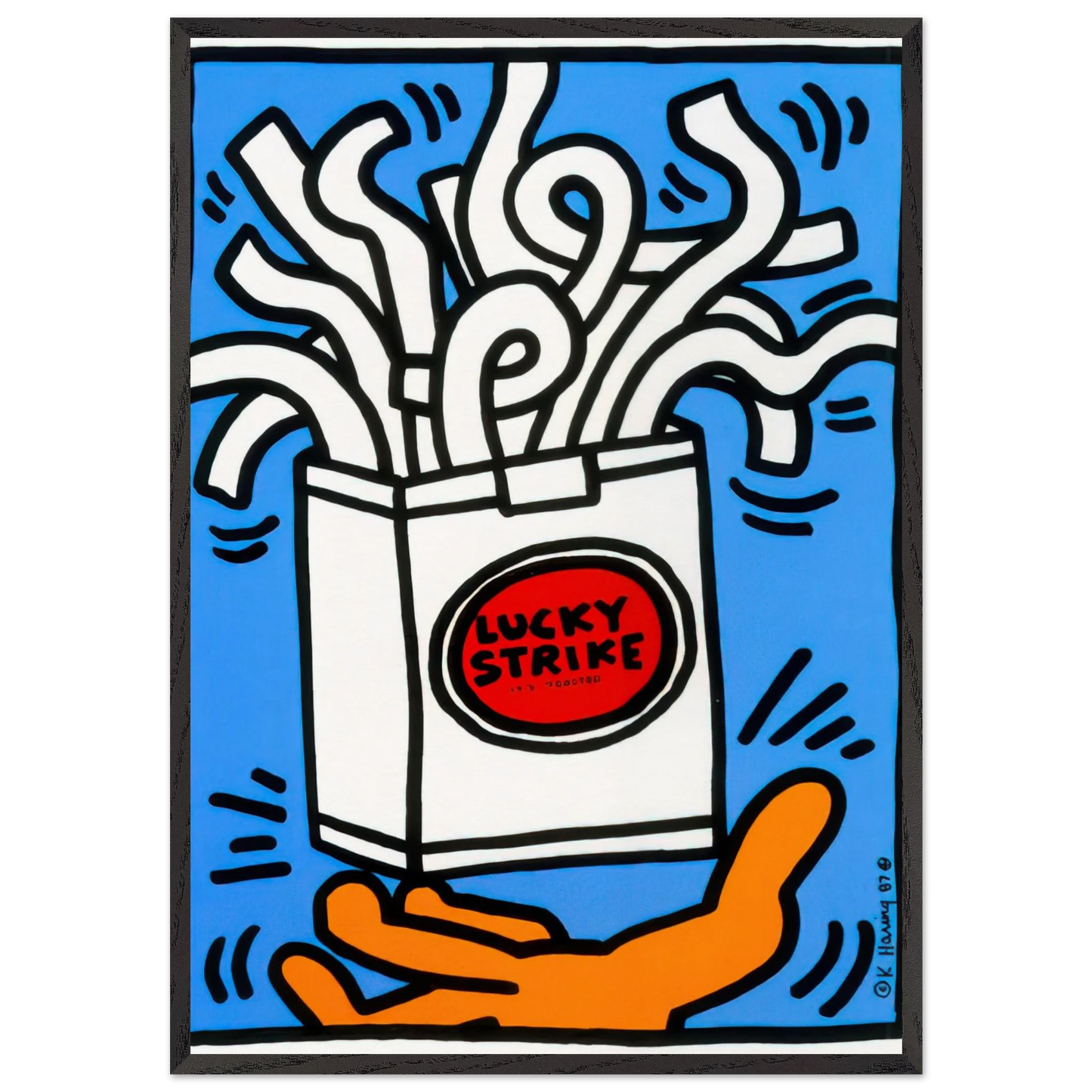 LUCKY STRIKE 1987 N1 - Keith Haring 70x100 cm / 28x40 inches Framed Art Print – Black Wooden Frame