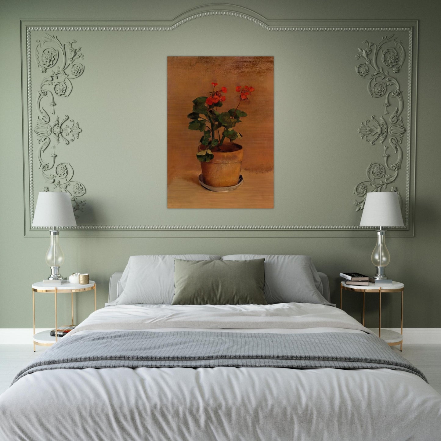 A POT OF GERANIUMS - Odilon Redon Brushed Aluminum Print - 70x100 cm / 28x40 inches | Odilon Redon Aluminum Print | Odilon Redon Prints