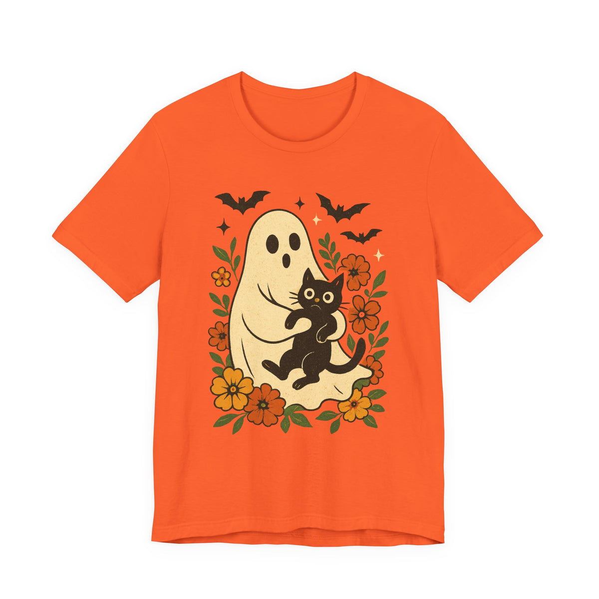 Gruseliger Geist mit schwarzer Katze, tolles Blumenmuster für Halloween