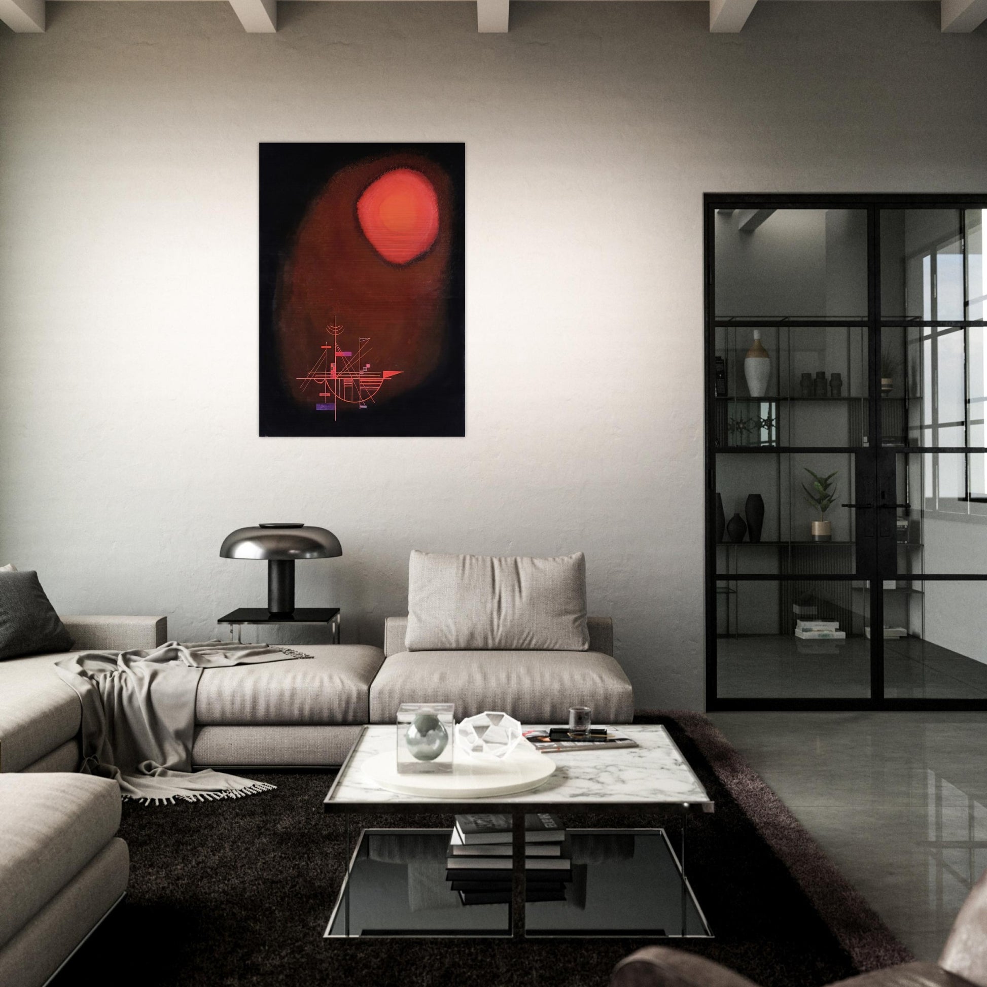 RED SUN AND SHIP - Wassily Kandinsky Brushed Aluminum Print - 70x100 cm / 28x40 inches | Wassily Kandinsky Aluminum Print | Wassily Kandinsky Prints