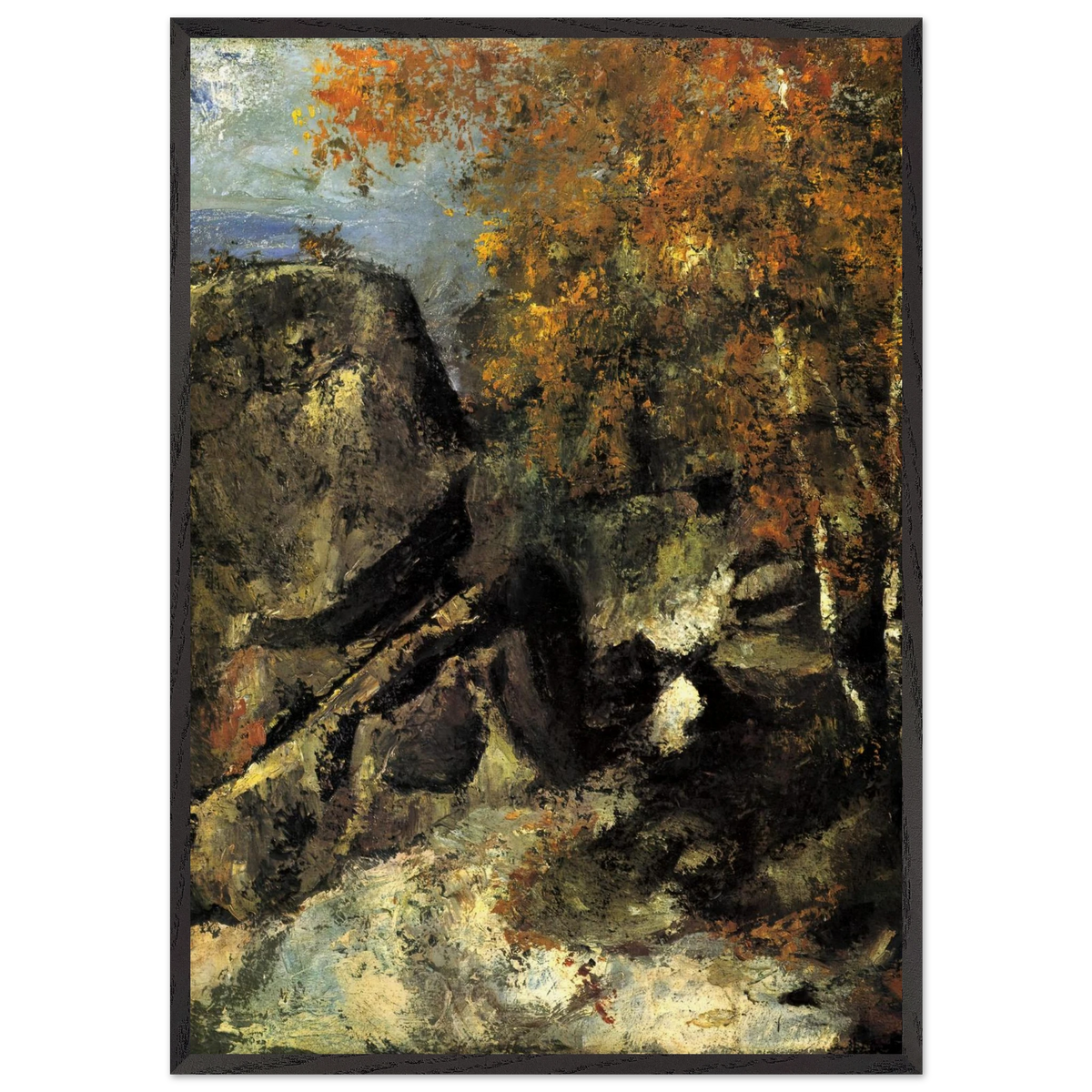 Rock in the Forest of Fontainbleau - Paul Cezanne 70x100 cm / 28x40 inches Framed Art Print – Black Wooden Frame