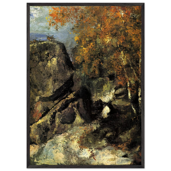 Rock in the Forest of Fontainbleau - Paul Cezanne 70x100 cm / 28x40 inches Framed Art Print – Black Wooden Frame