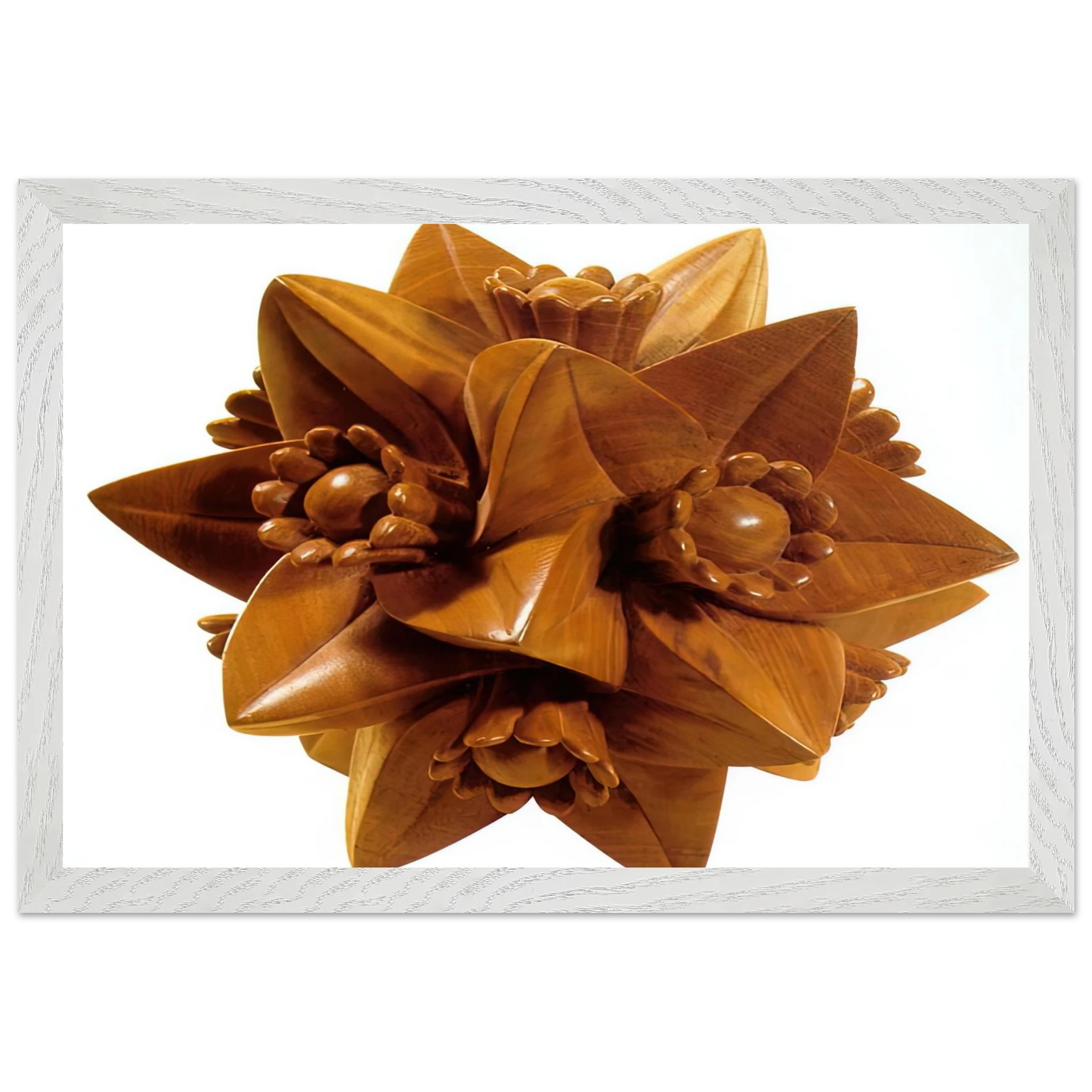 MC Escher - POLYHEDRON WITH FLOWERS Wall Art - 60x80 cm / 24x32 inches - Premium Wooden Framed Poster With Fine Art Paper-canvas - White frame