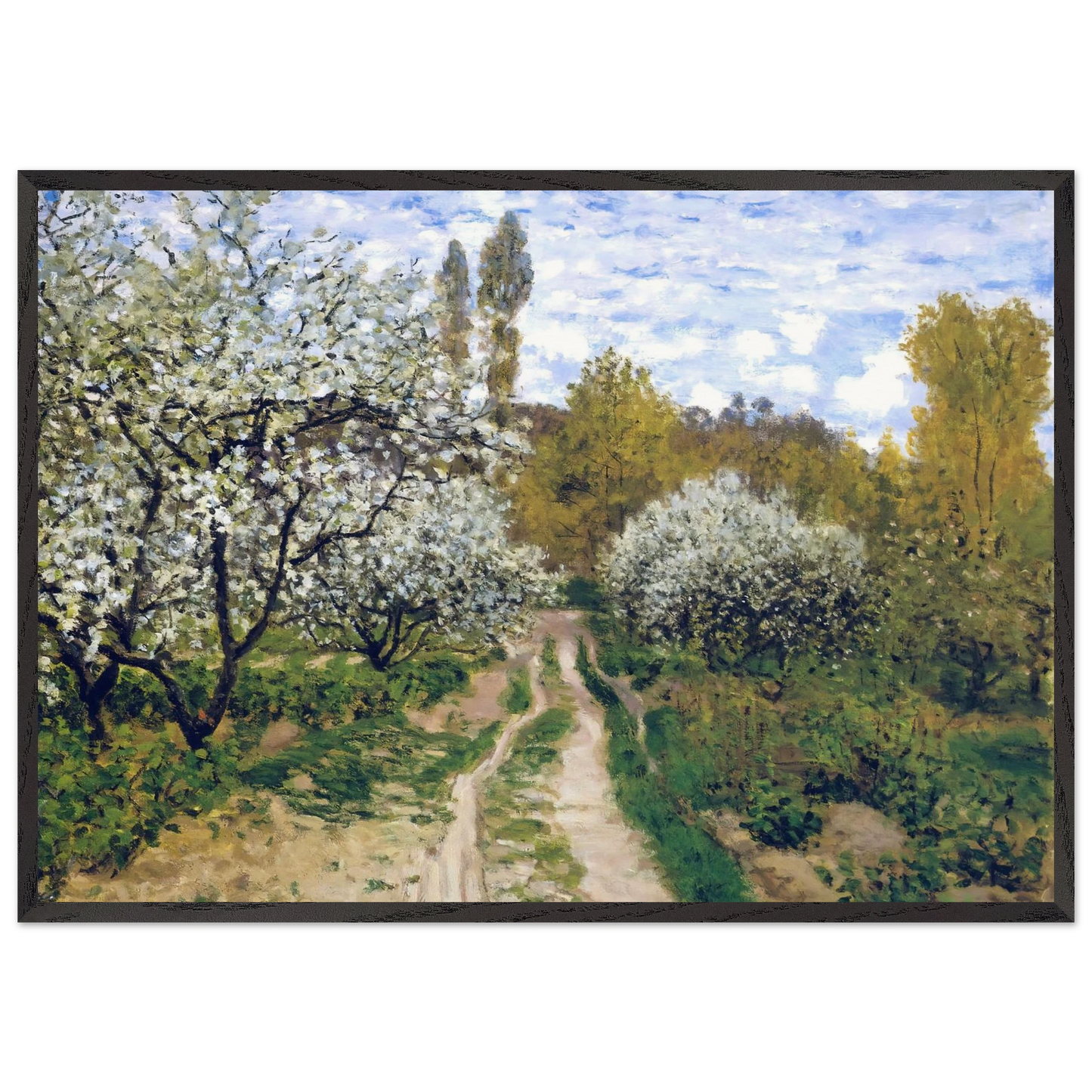 Trees in Bloom - claude monet 70x100 cm / 28x40 inches Framed Art Print – Black Wooden Frame