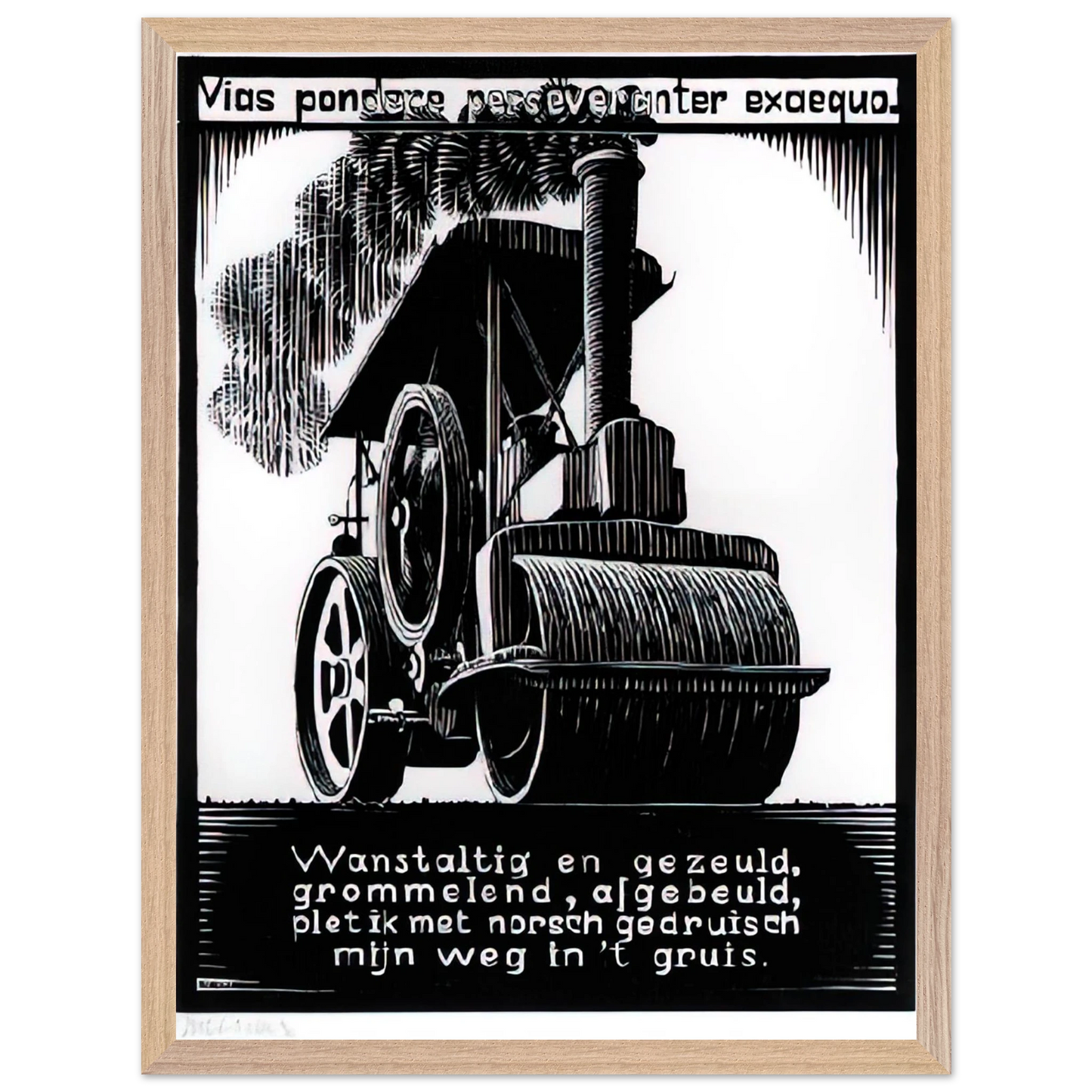 MC Escher - EMBLEMATA STEAMROLLER Wall Art - 30x40 cm / 12x16 inches - Premium Wooden Framed Poster With Fine Art Paper-canvas - Black frame