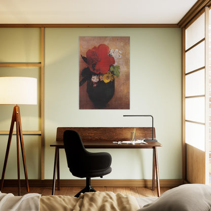 THE RED POPPY - Odilon Redon Brushed Aluminum Print - 70x100 cm / 28x40 inches | Odilon Redon Aluminum Print | Odilon Redon Prints