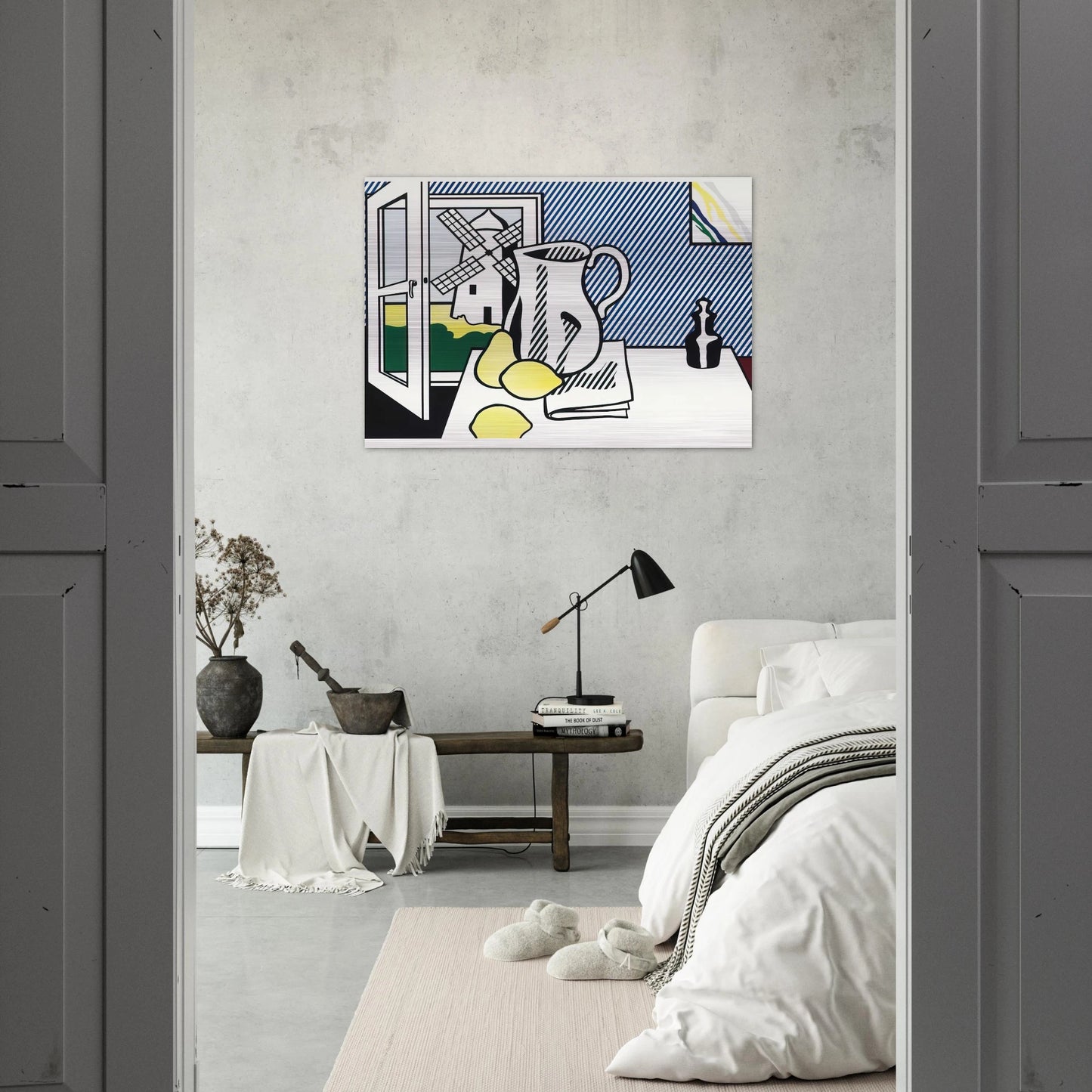 STILL LIFE WITH WINDMILL 1974 - Roy Lichtenstein Brushed Aluminum Print - 70x100 cm / 28x40 inches | Roy Lichtenstein Aluminum Print | Roy Lichtenstein Prints