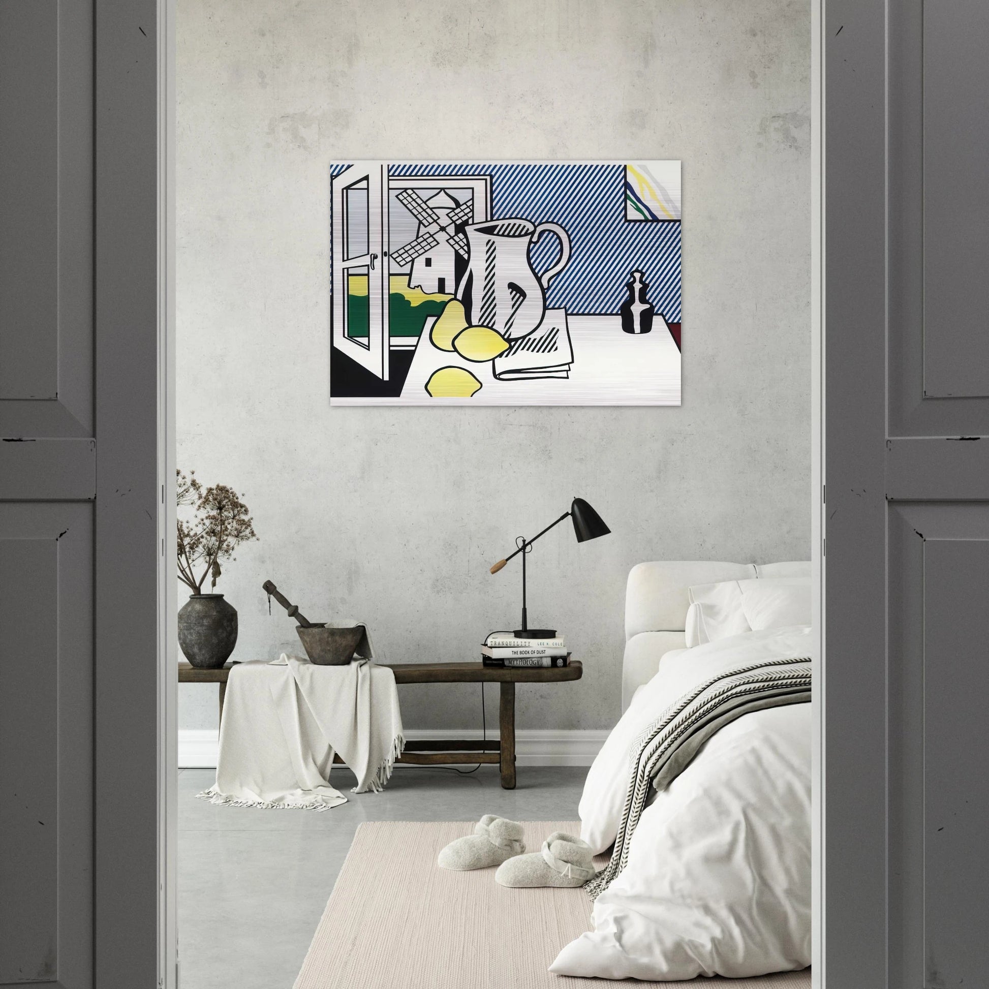STILL LIFE WITH WINDMILL 1974 - Roy Lichtenstein Brushed Aluminum Print - 70x100 cm / 28x40 inches | Roy Lichtenstein Aluminum Print | Roy Lichtenstein Prints