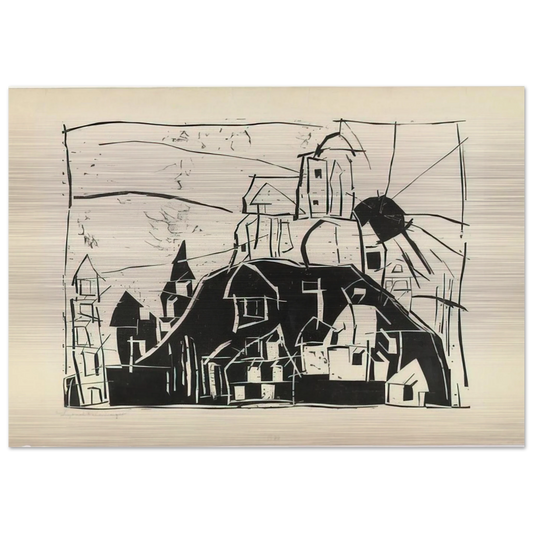 CITY ON THE MOUNTAIN STADT AUF DEM BERGE 1918 - Lyonel Feininger Brushed Aluminum Print - 70x100 cm / 28x40 inches | Lyonel Feininger Aluminum Print | Lyonel Feininger Prints