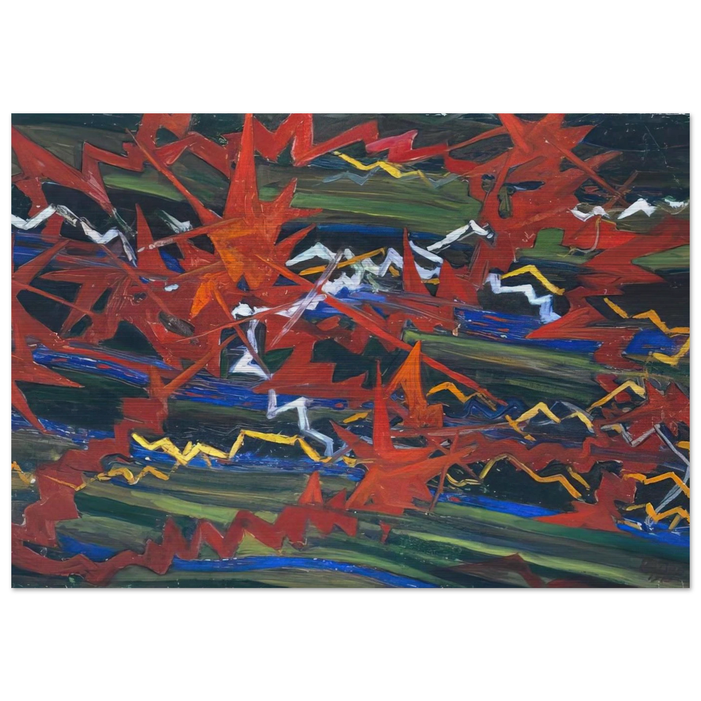 Explosion of Red on Green - Gerardo Dottori Brushed Aluminum Print - 70x100 cm / 28x40 inches | Gerardo Dottori Aluminum Print | Gerardo Dottori Prints