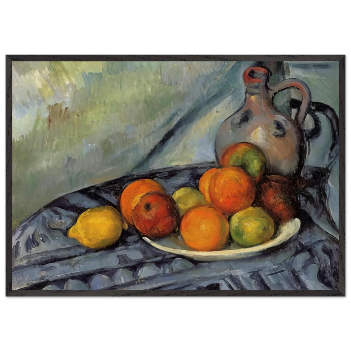 Fruit and Jug on a Table - Paul Cezanne 70x100 cm / 28x40 inches Framed Art Print – Black Wooden Frame