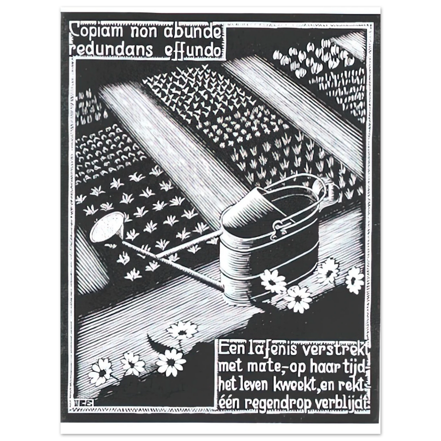 MC Escher - WATERINGCAN Wall Art - 30x40 cm / 12x16 inches - Premium Wooden Framed Poster With Fine Art Paper-canvas - Wood frame