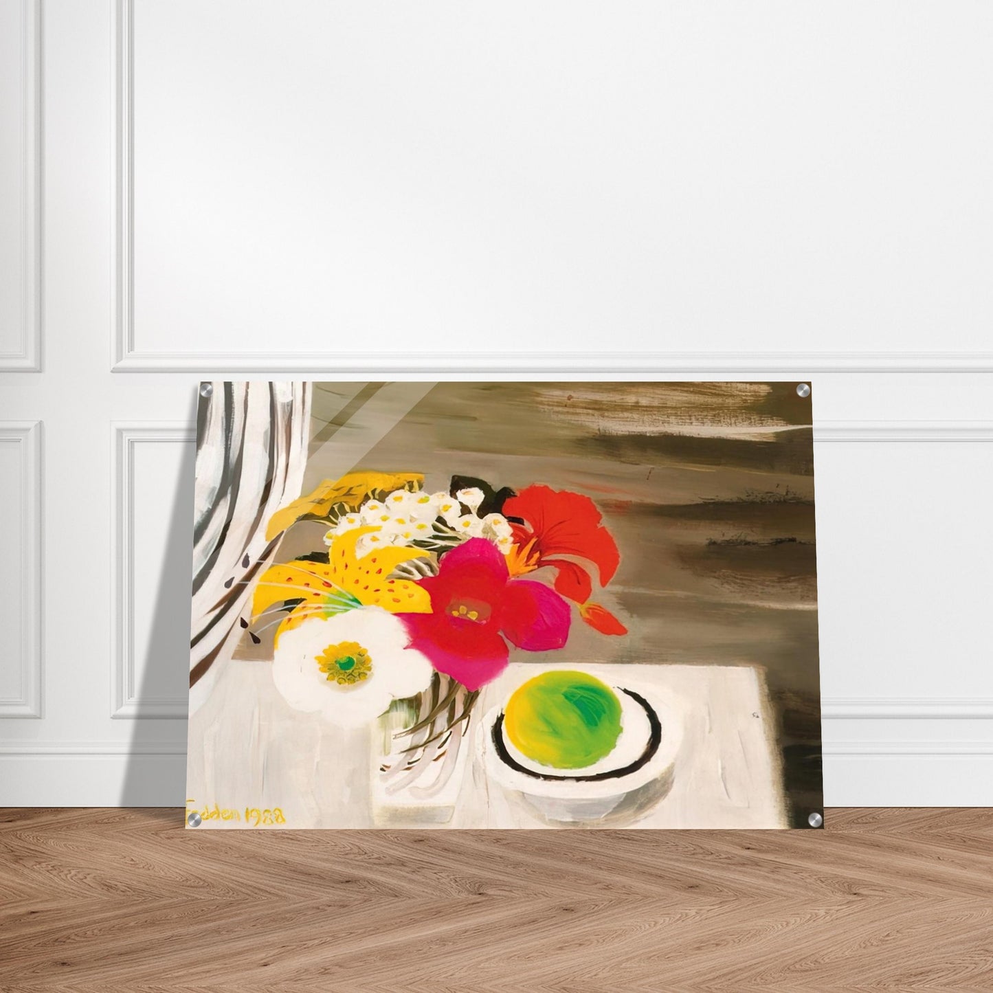 Still Life with Fruit and Flowers - 1988 - Mary Fedden Acrylic Print - 70x100 cm / 28x40″ inches