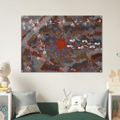 Fire Dreaming - 1996 - Clifford Possum Tjapaltjarri Acrylic Print - 70x100 cm / 28x40″ inches | Clifford Possum Tjapaltjarri Wall Art | Clifford Possum Tjapaltjarri Prints