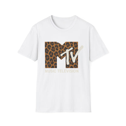 Vintage MTV T-Shirt mit Leopardenmuster, Retro-Musik- und Fernseh-Look der 80er und 90er Jahre, Unisex-Rock-Shirt mit Tiermotiv
