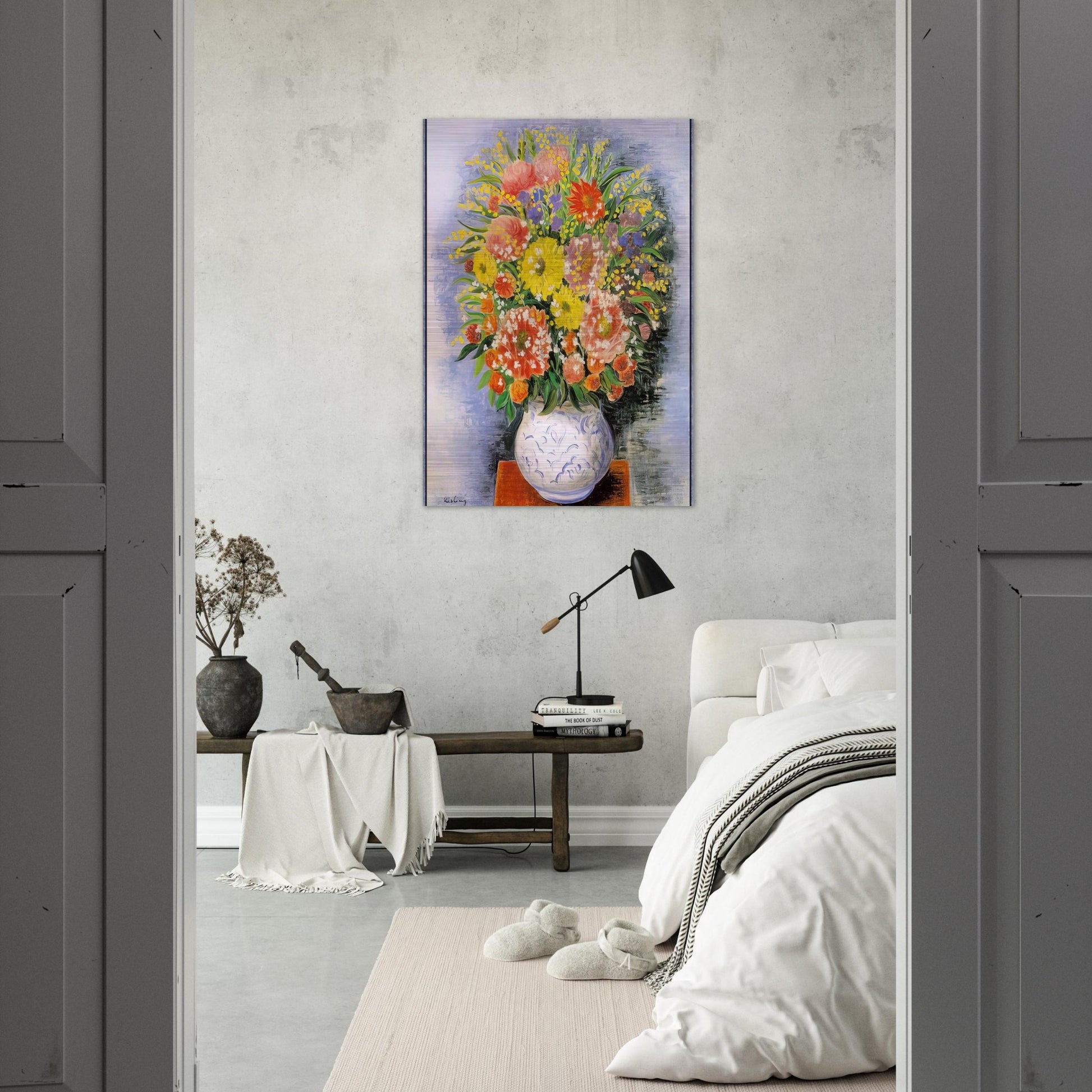 BOUQUET OF VARIOUS FLOWERS AND MIMOSA - Moise Kisling Brushed Aluminum Print - 70x100 cm / 28x40 inches | Moise Kisling Aluminum Print | Moise Kisling Prints