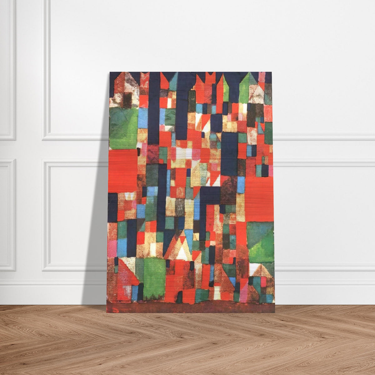 CITY PICTURE WITH RED AND GREEN ACCENTS 1921 - Paul Klee Brushed Aluminum Print - 70x100 cm / 28x40 inches | Paul Klee Aluminum Print | Paul Klee Prints